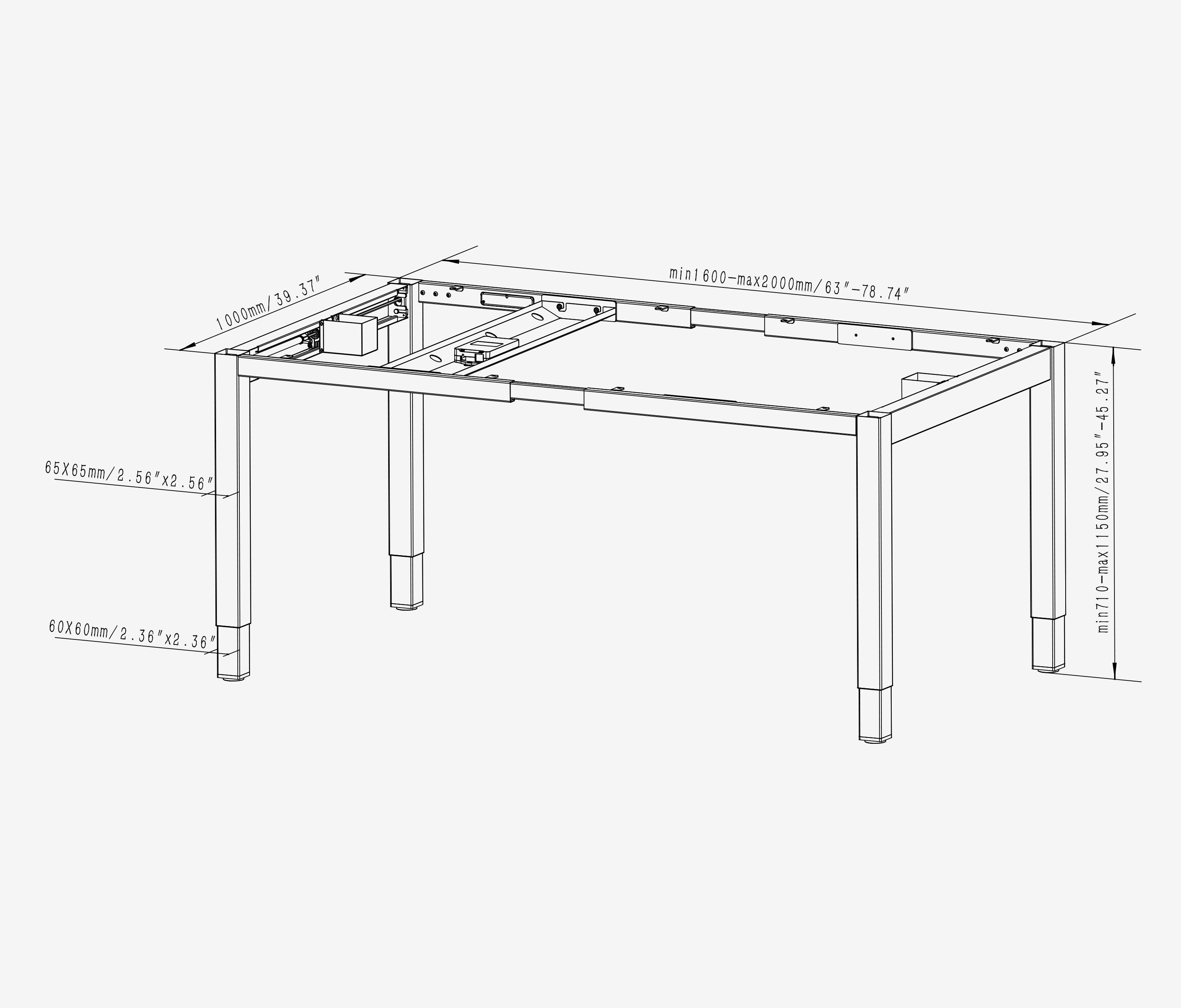 PRIMUS 4-Bein Schreibtisch Schwarz Eiche 1800 x 1000 x 25 mm