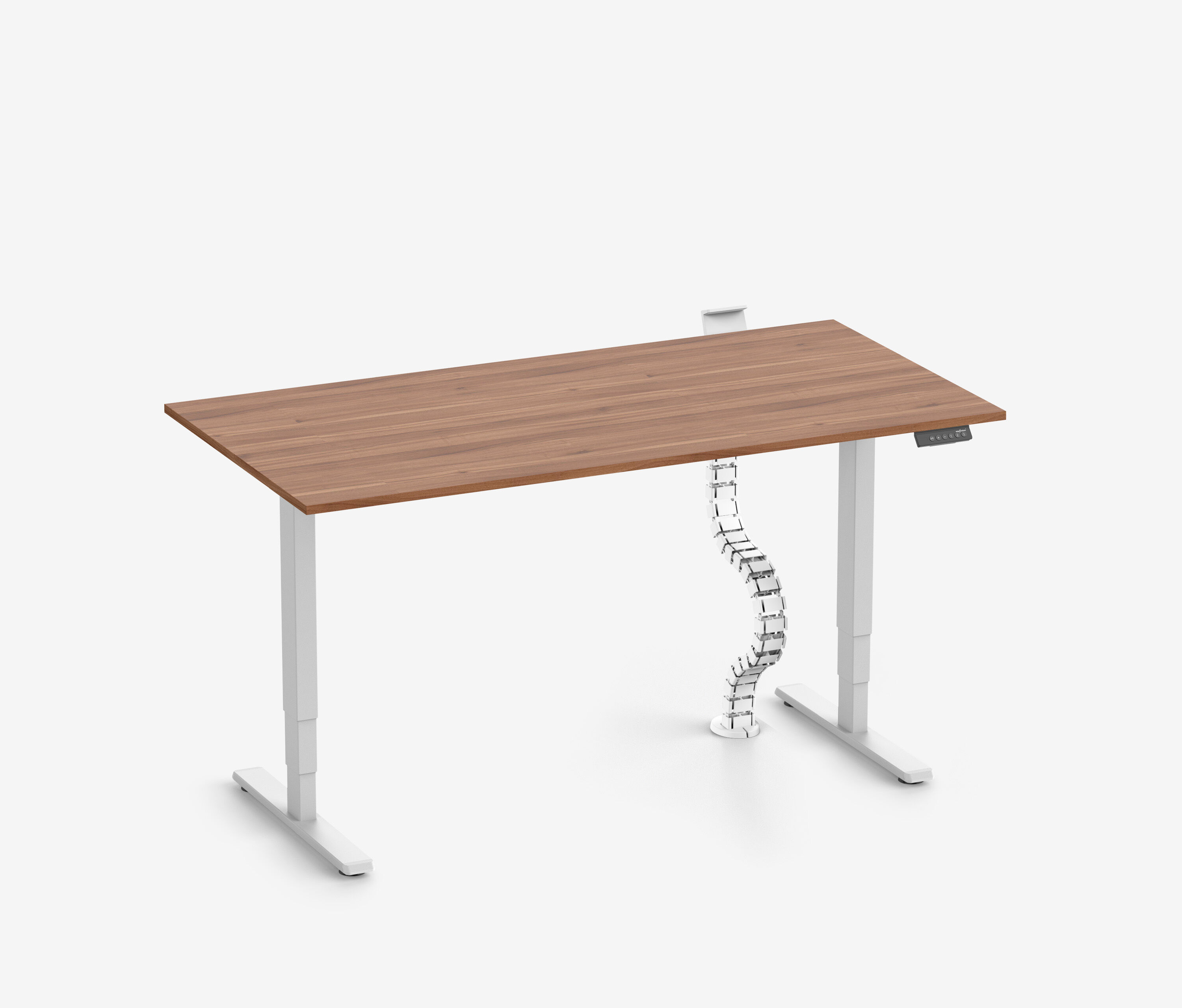 FOKUS Schreibtisch + Steckleistenhalter + Kabelschlange Weiß Nussbaum 120x70