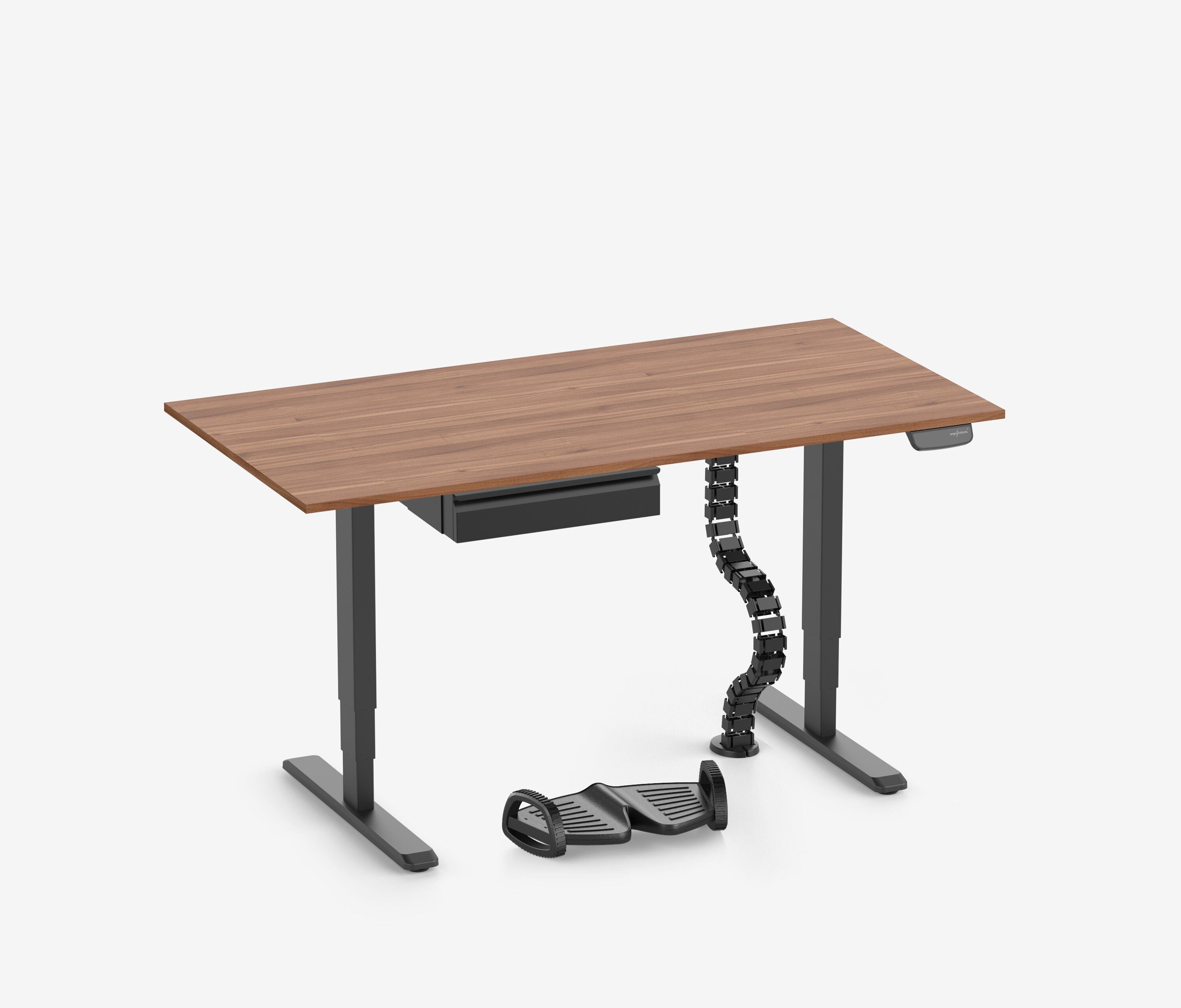 PRIMUS + Schublade, Kabelschlange & Fußstütze 160x80 Schwarz Nussbaum
