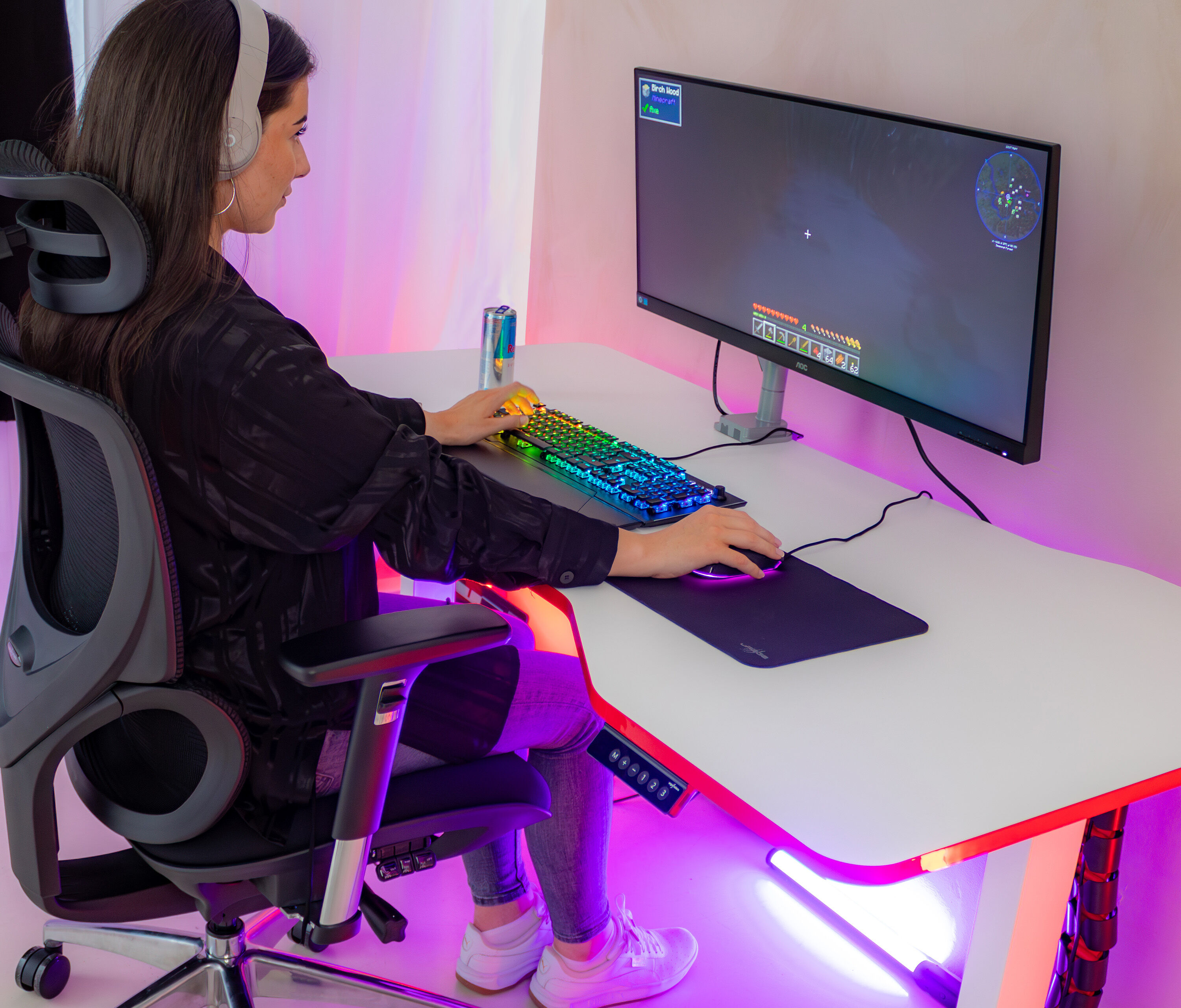 FOKUS Gamingschreibtisch Schwarz 140x80 Cockpit Yellow Cab