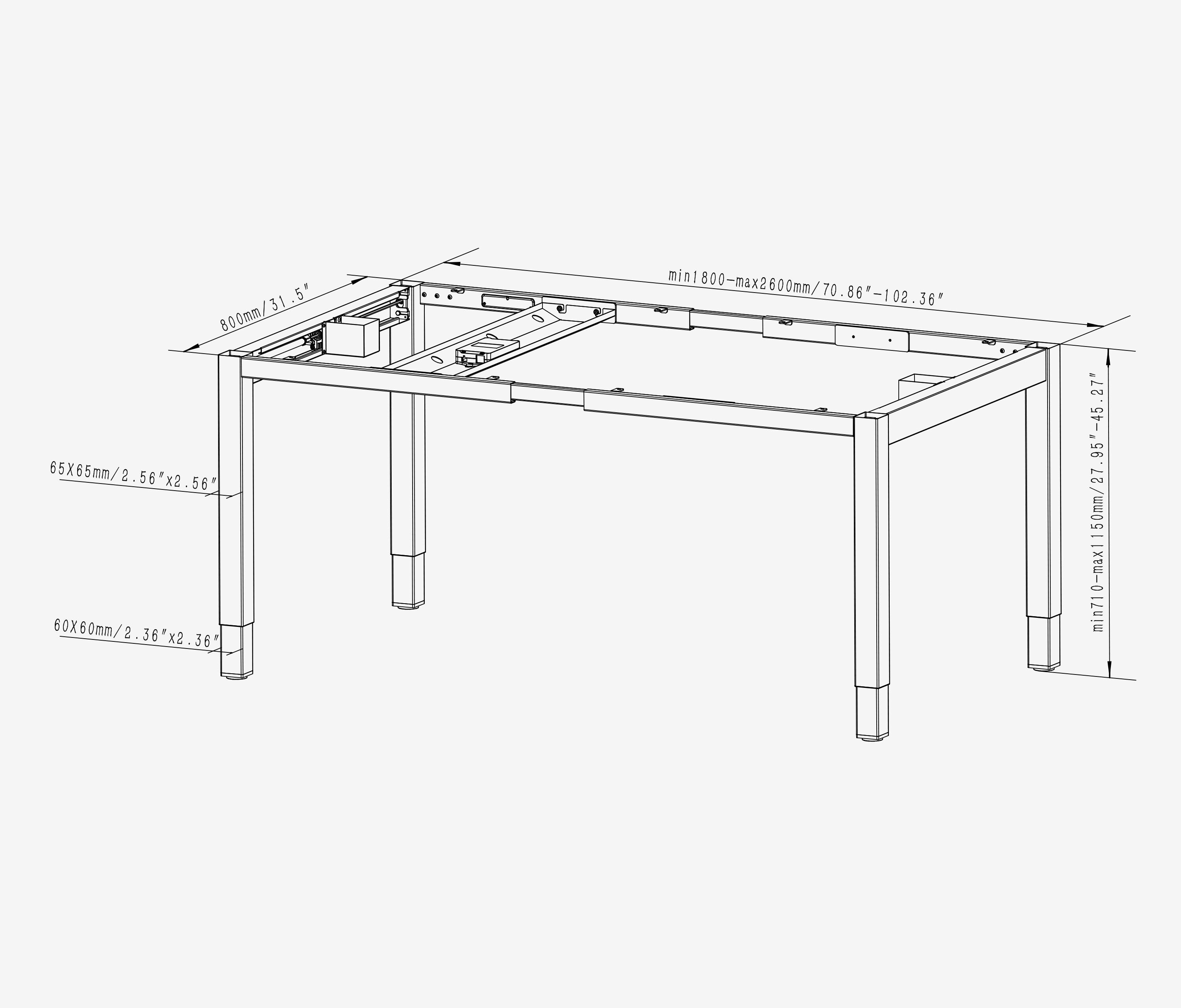 PRIMUS 4-Bein Schreibtisch Schwarz Buche 2200 x 800 x 25 mm