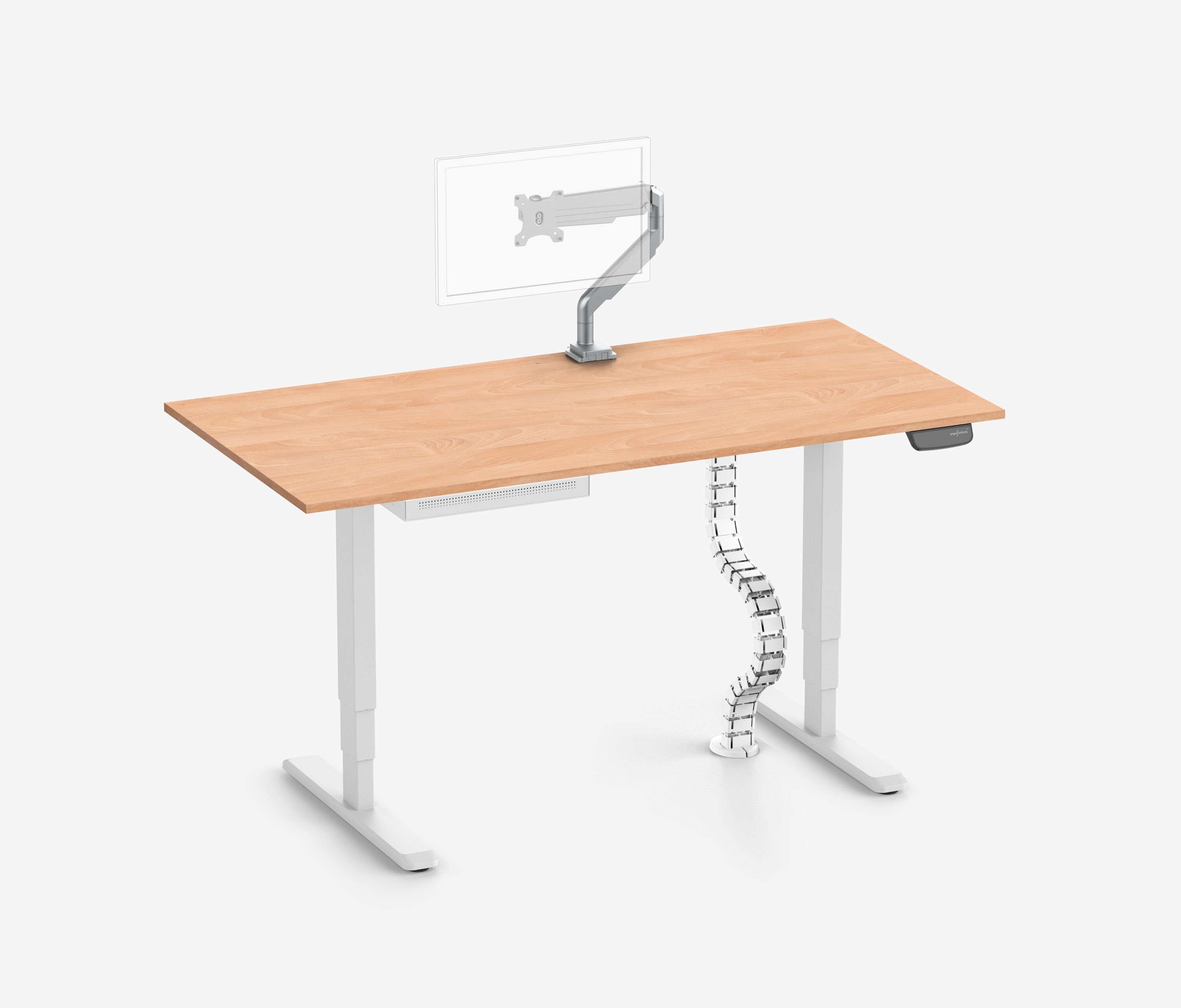 PRIMUS + Slimline Schublade, Kabelschlange & Halter Weiß 160x80 Buche