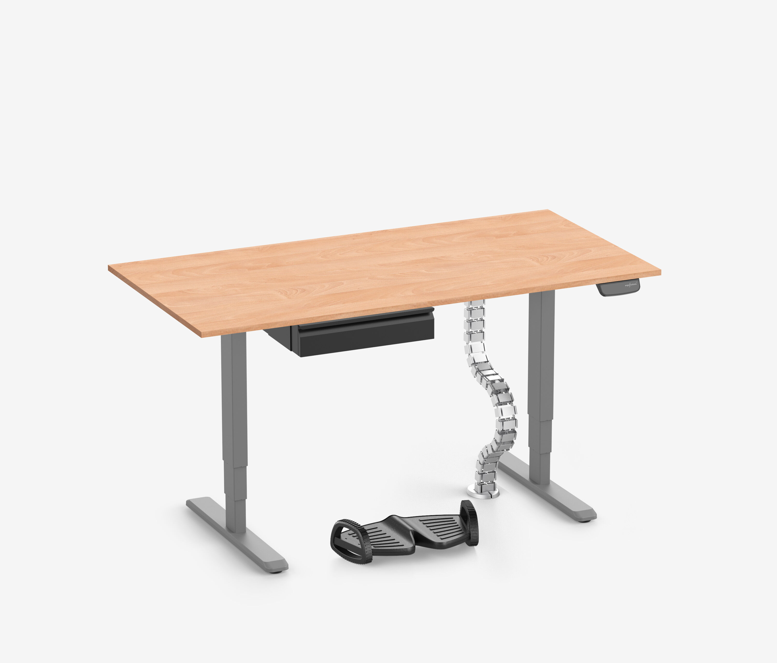 PRIMUS + Schublade, Kabelschlange & Fußstütze 160x80 Grau Buche
