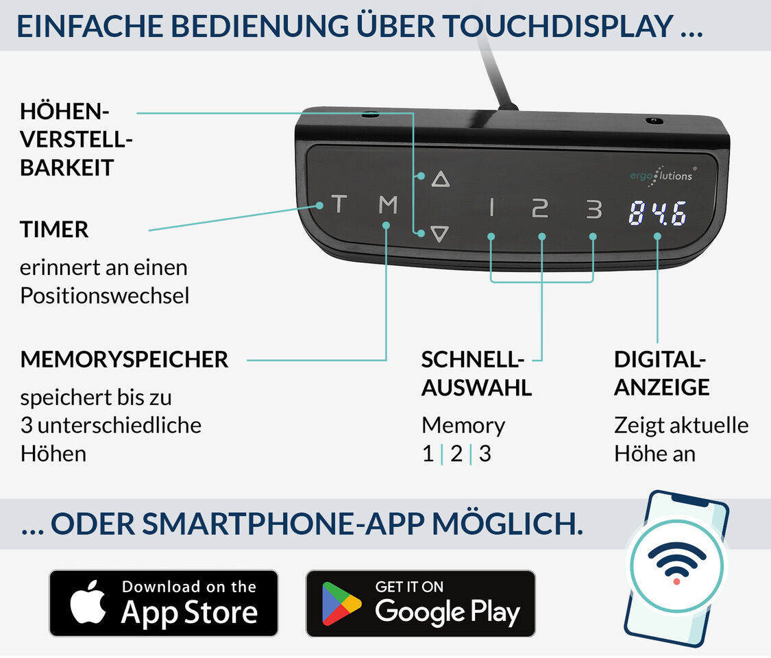 PRIMUS + Schublade, Kabelschlange & Fußstütze 160x80 Grau Buche