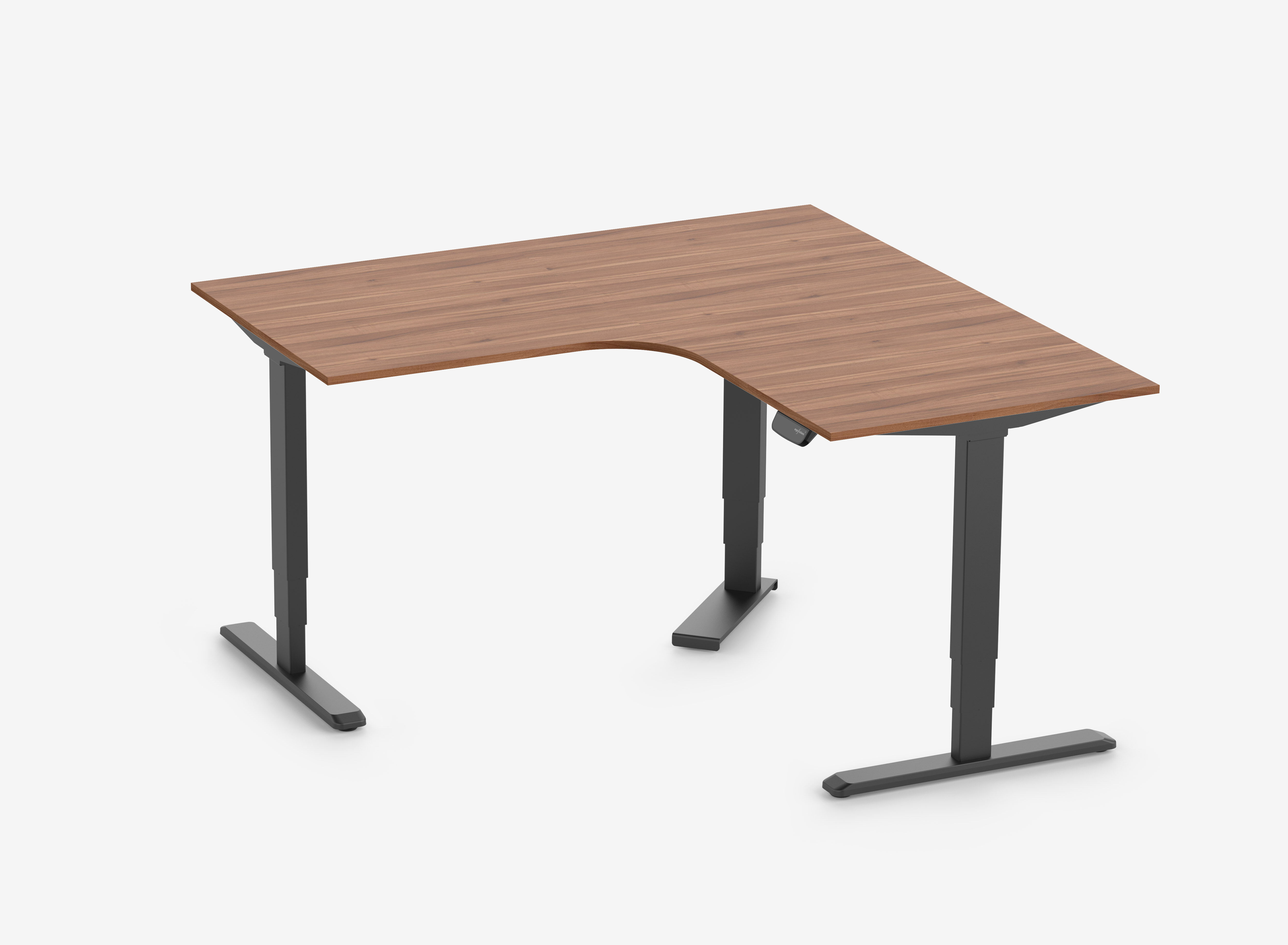 PRIMUS Eckschreibtisch, Gestell Schwarz, Tischplatte 1600/800 x 1600/800 x 25 mm Nussbaum