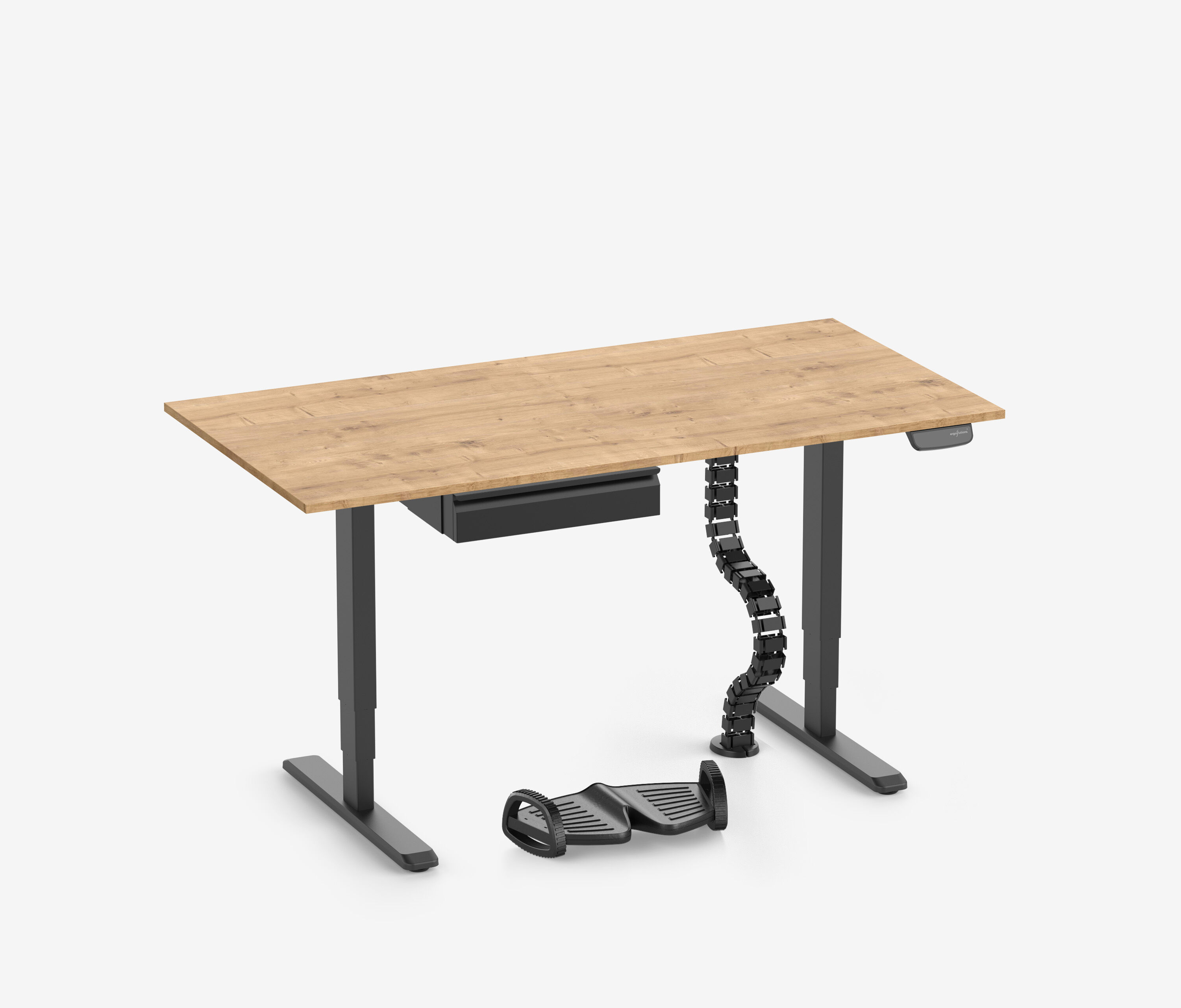 PRIMUS + Schublade, Kabelschlange & Fußstütze 160x80 Schwarz Eiche