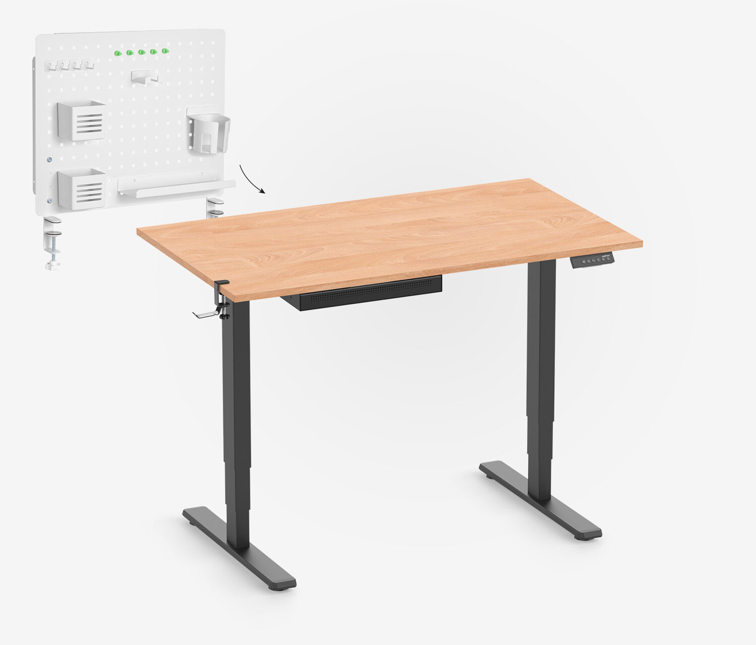 FOKUS Schulstart Set Schwarz, Slim Schublade Buche 120x70 Organizer Board Weiß Kopfhörer Halter